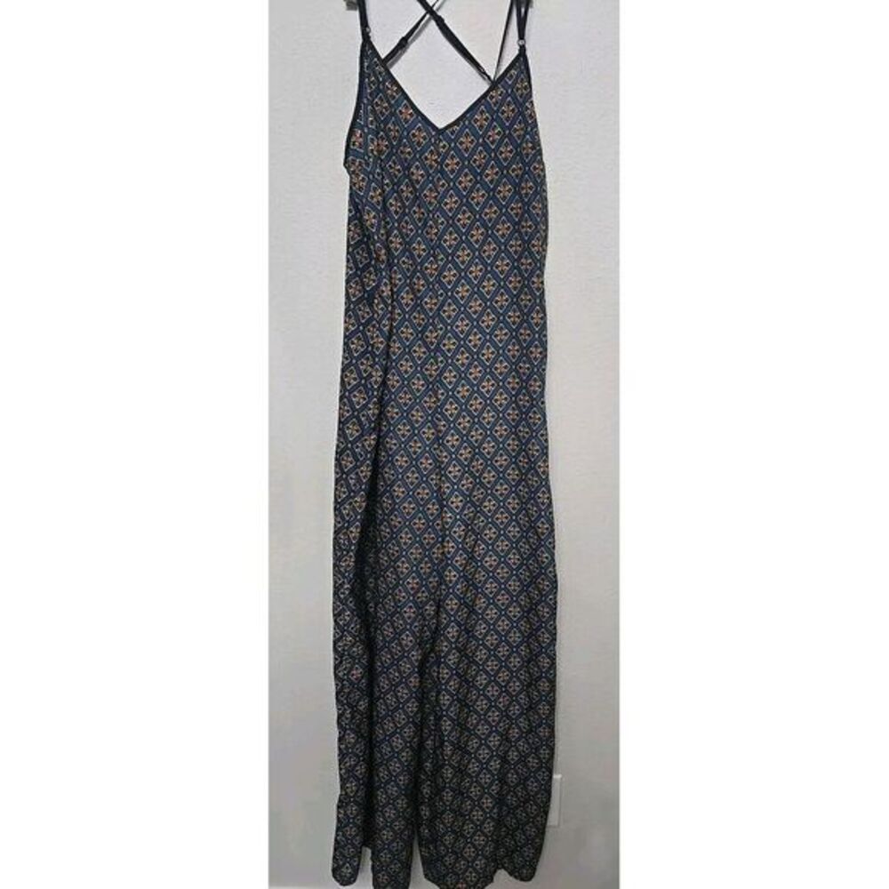 Sans Souci Womens Jumpsuit Multicolor Floral Cross Back Straps V Neck Wide Leg M